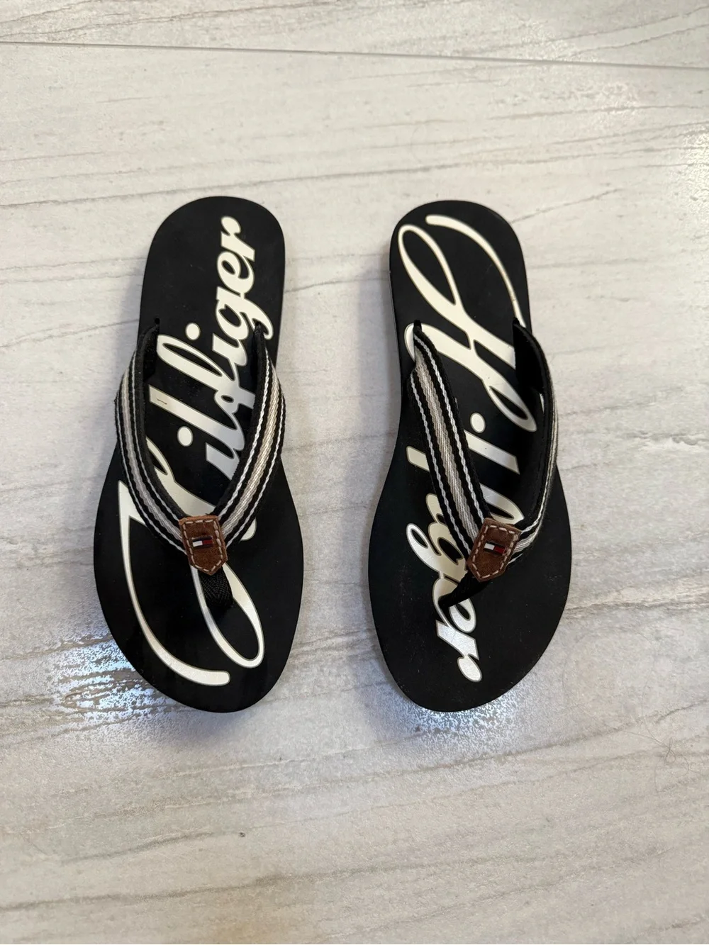 Tommy Hilfiger Black Flip Flop Sandals with Striped Thong